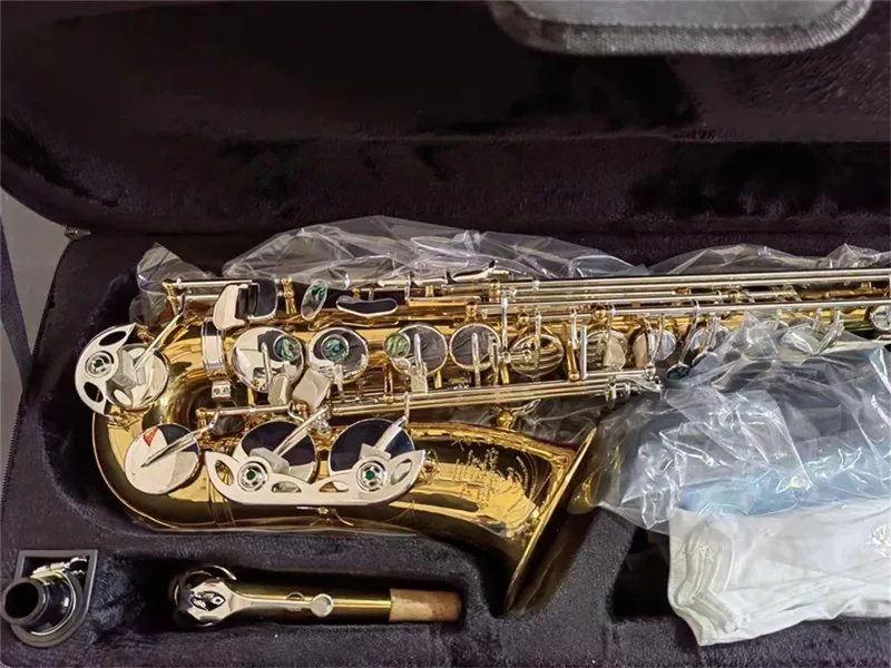 Altsaxophon Mark VI Saxophonmodell Gold-Silber-Lackierung Musikinstrument Es-Dur mit Koffer und Zubehör