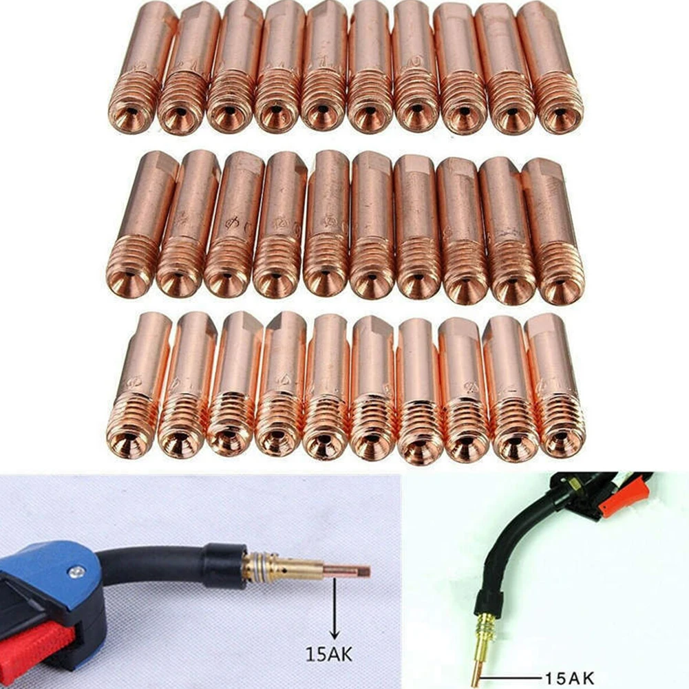 Durable MIG Guns & Torches MB 15AK Welding Nozzle 0.6mm/0.8mm/1.0mm/1.2mm 10Pcs 25*5.8mm Contact Tip Copper Alloy