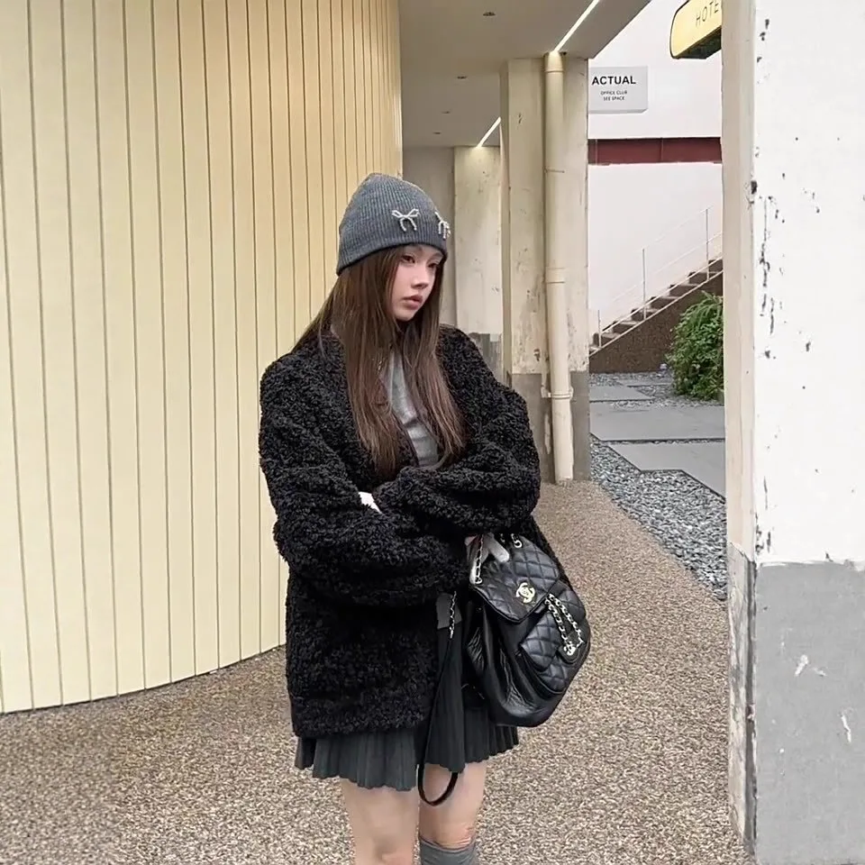 플리스 안감 겨울 여성 밍크 퍼 재킷 싱글 브레스티드 포켓 에코 퍼 코트 여성용 다용도 캐주얼 인조 퍼 코트