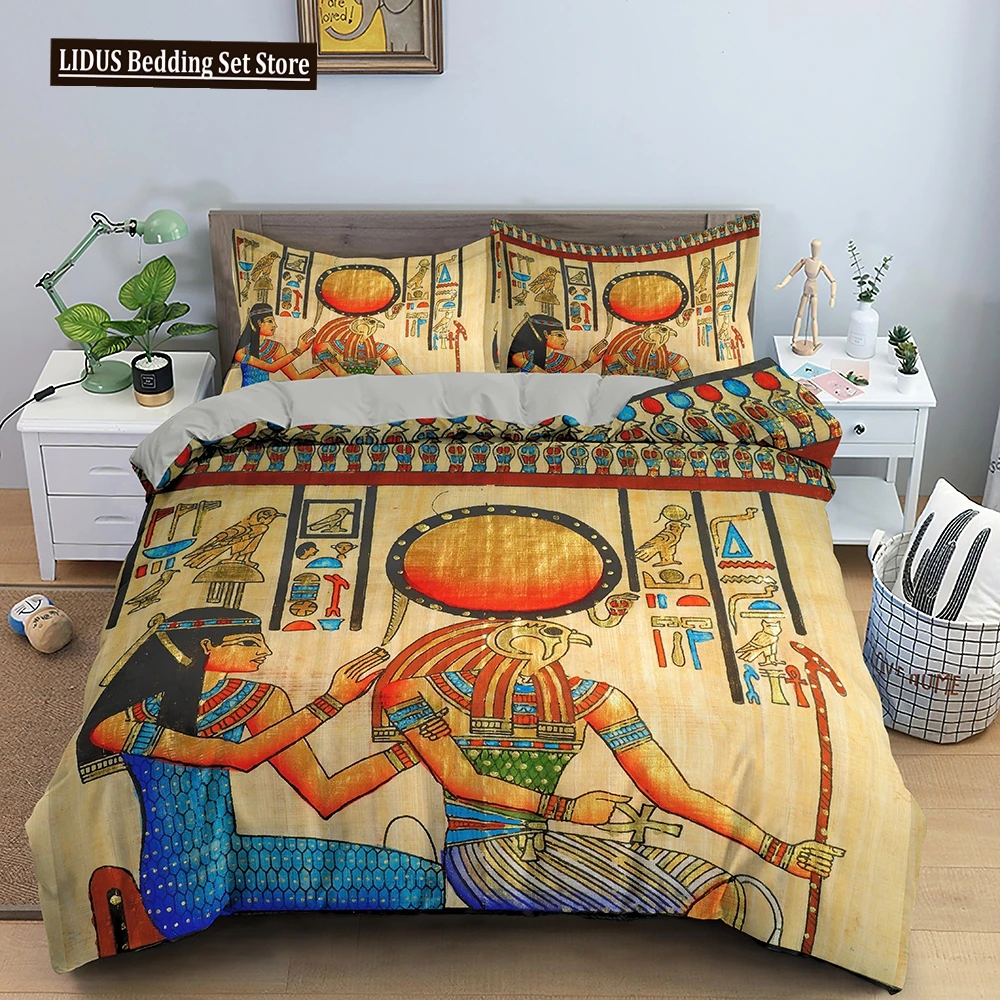 

Egypt Duvet Cover Set Ancient Egyptian Script Polyester Comforter Cover For Kids Boys Pharaoh Pyramid Bedding Set Egypt Tribal