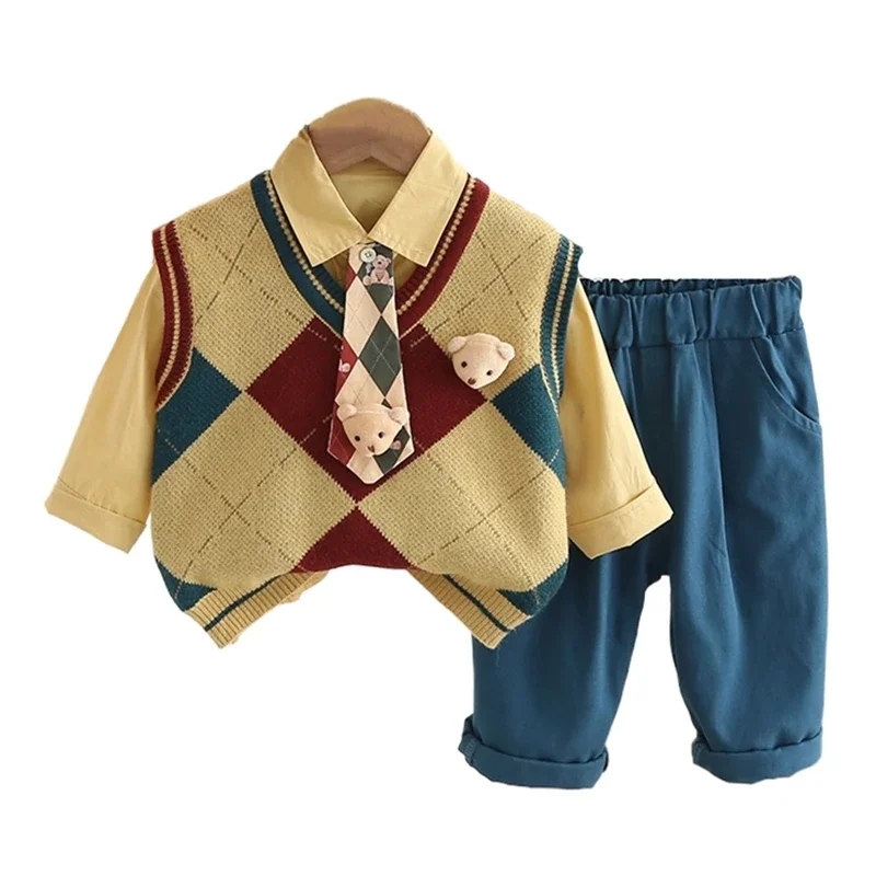 

New Autumn Fashion Baby Clothes Children Boys Vest Shirt Pants 3Pcs/Sets Toddler Clothing Infant Casual Costume Kids Tracksuits