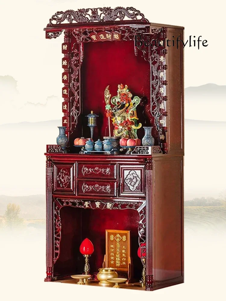 Solid Wood Buddha Niche Altar Cabinet Household God of Wealth Cabinet Guan Gong Buddha Worship Cabinet