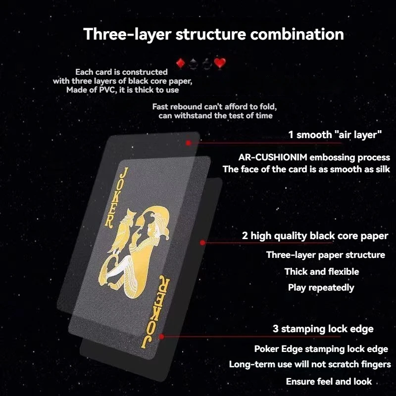 Carte à jouer en or noir, outils magiques créatifs et étanches, accessoires de jeu d'échiquier pour la maison, jeu de fête classique de vacances