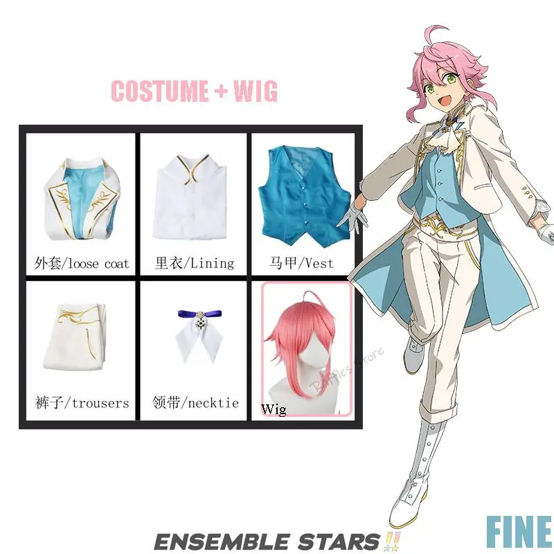 Game Ensemble Stars Himemiya Tori Cosplay Costume Pink Wig Fine Team Uniform Man Woman White Swallowtail Plus Size XS-XXXL