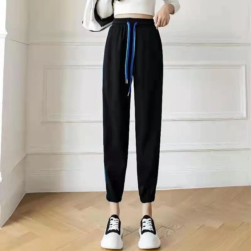 2026 Spring Fall Women Embroidered Thin Joggers Elastic Ankle Harem Sweatpants Loose Casual Sport Pants Trendy Chic
