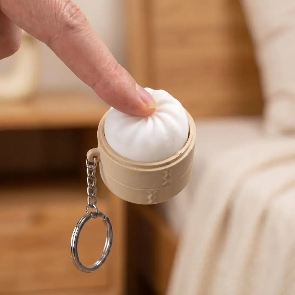 Soft Simulation Dumpling Keyboard Keychain Crisp Click Sound Weave Pattern Steam Bun Pendant Portable Design