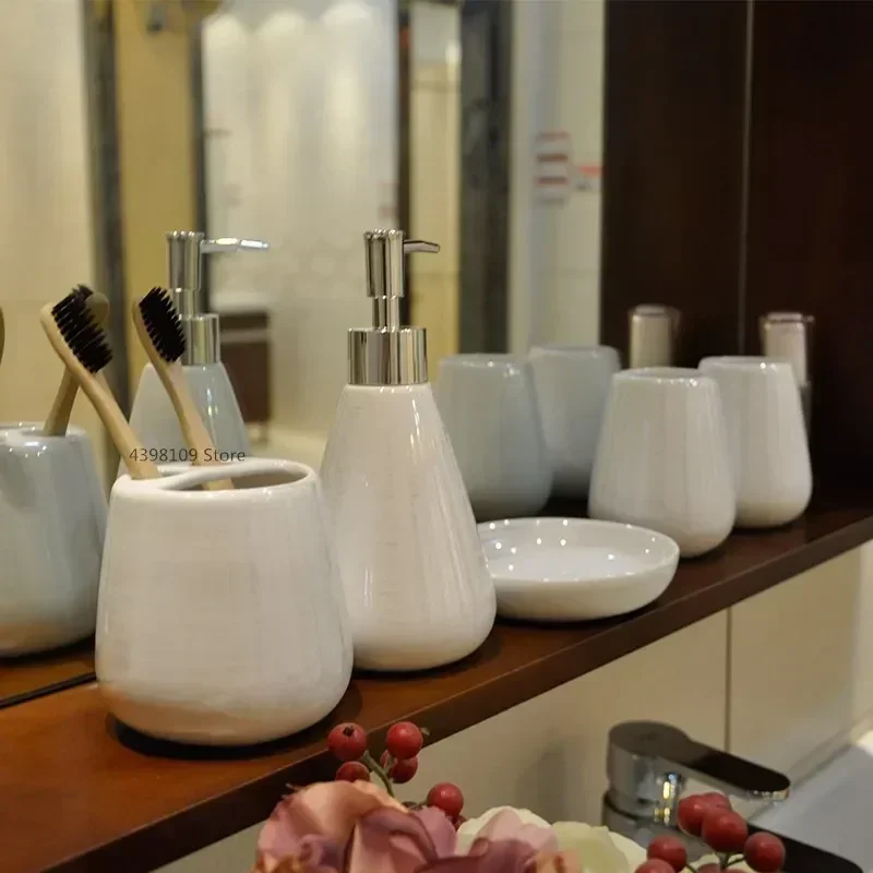 Colorful Pearl Ceramic Soap Dispenser, Toothbrush Holder, Bathroom Supplies, Toothpaste Dispenser, Wedding Gift, Five Piece Set
