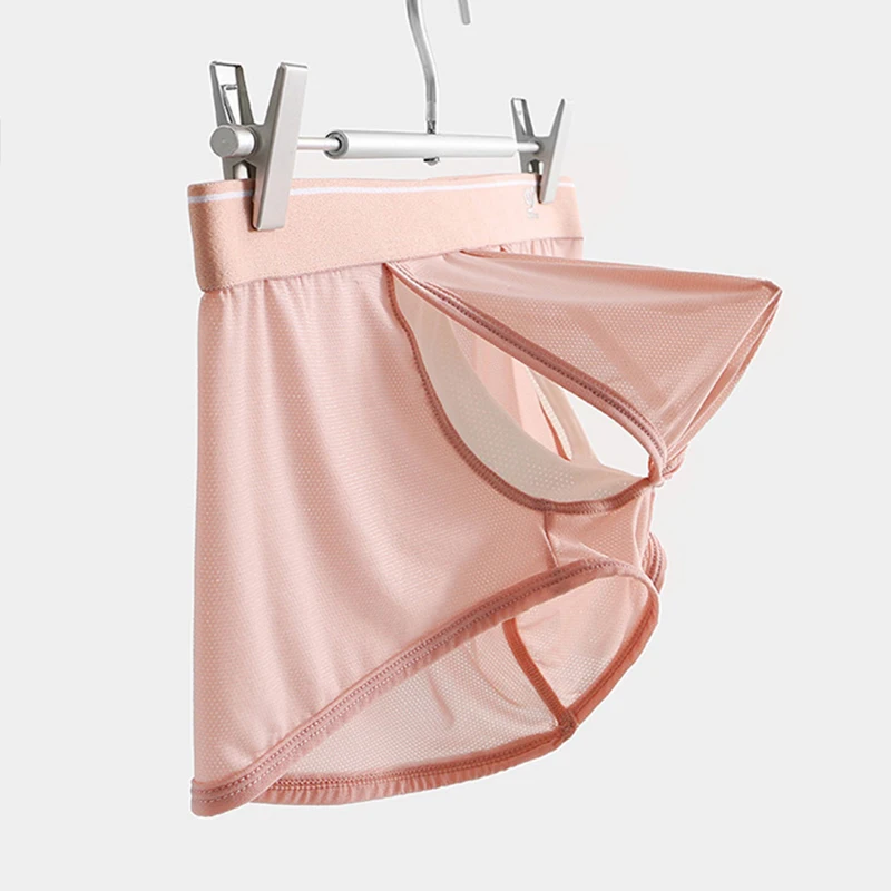 Calças de seda gelo dos homens aberto mosca bolsa sexy calcinha separação bala escroto cuecas fisiológicas fino respirável boxer shorts