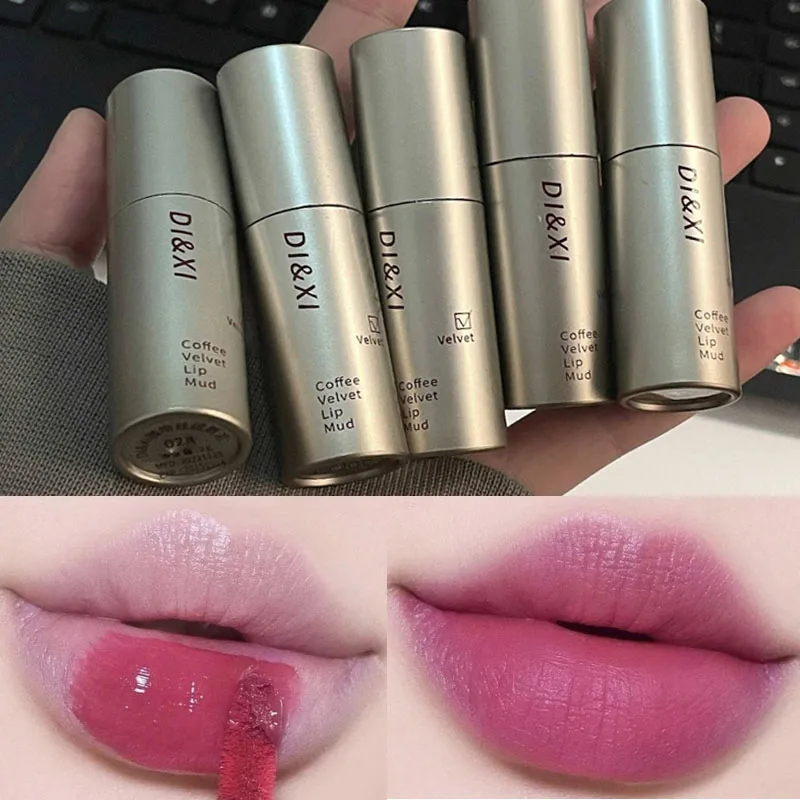 Matte Brown Lip Gloss 6 Color Long Lasting Non-Stick Cup Liquid Lipstick Nude Red Brown Waterproof Velvet Lip Mud Tint Cosmetics