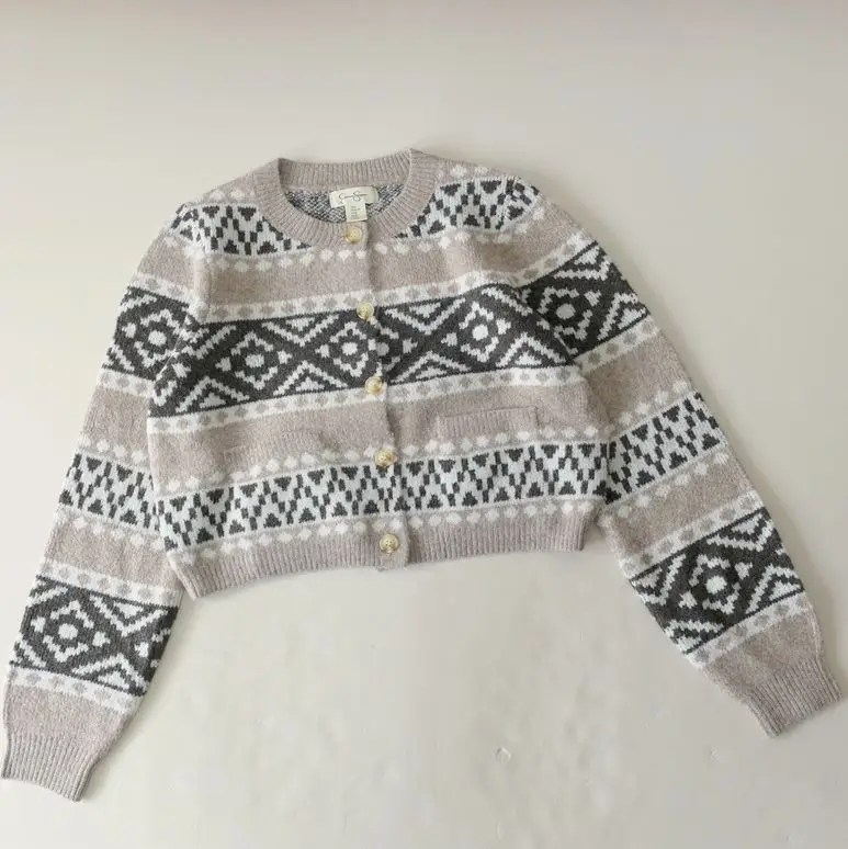 

Женский ретро этнический тотемный свитер с цветочным принтом и высокой талией, кардиган, осень-зима, теплый длинный свеч, круглый Ne на одной пуговице