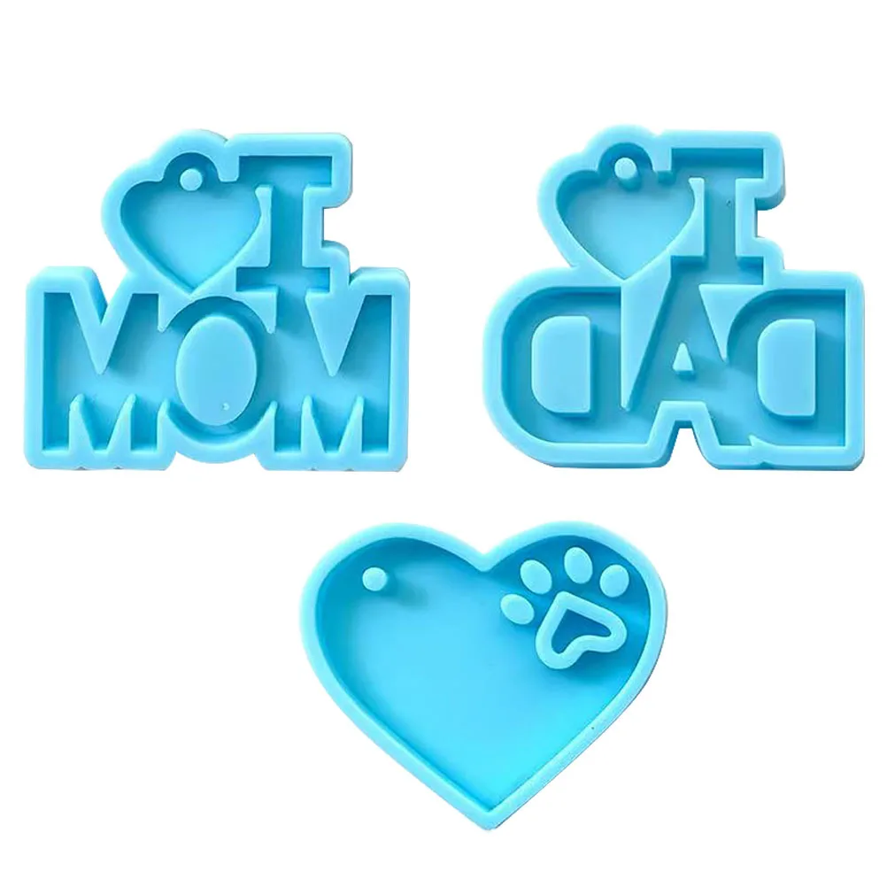 3Pcs Silicone Keychain Pendant Molds DIY Mom Dad Creative Craft Mold Handmade Jewelry Charm Making Epoxy Resin Key Ring Mold