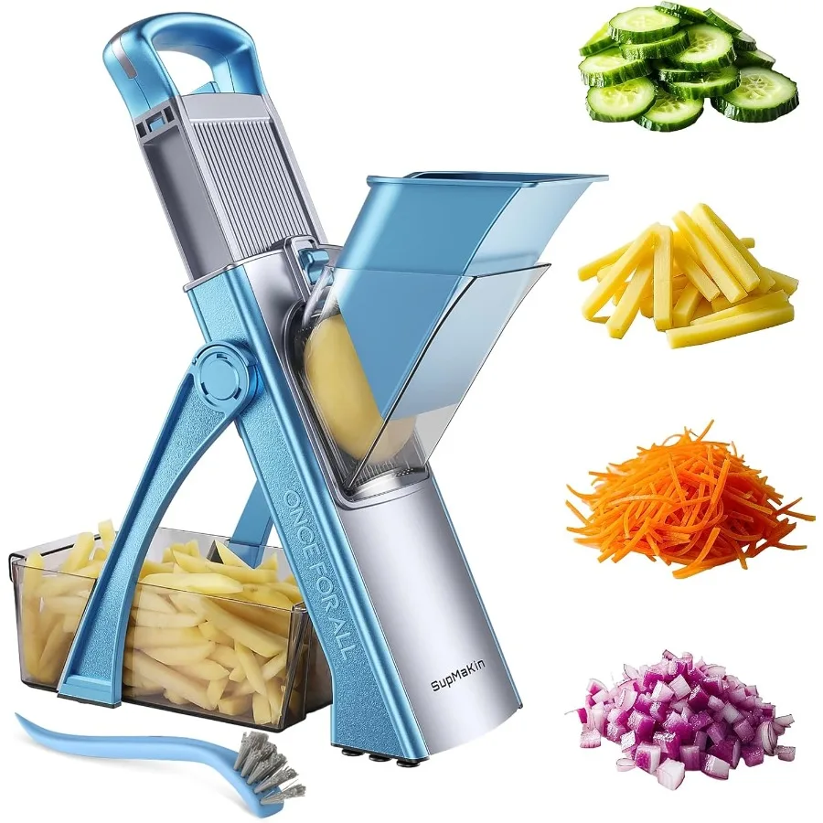 

Upgrade Safe Mandoline Slicer Plus for Kitchen Bigger Port Vegetable Food Potato Chopper with Adjustable Thickness Settings Per