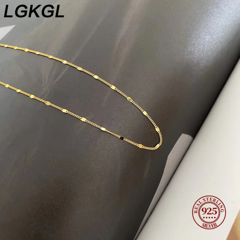 LGKGL  real 925 silver necklace women\'s sterling silver collarbone chain necklace glitter chain necklace silver jewelry