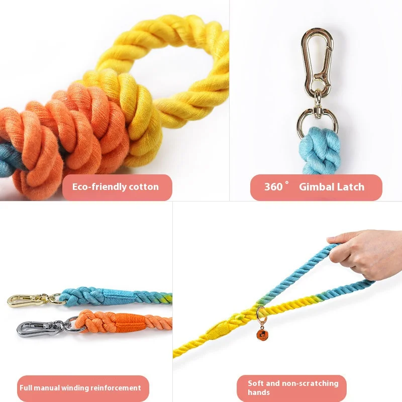 Loudik Woven Colorful Cotton Rope Pet Leash Dog Collar Dog Walking Rope Medium and Large Dogs