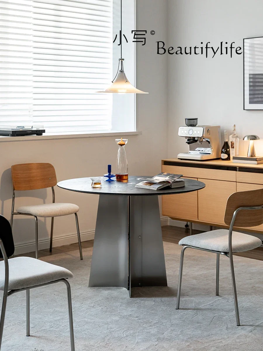 Q Modern simple round table solid wood dining table small apartment household  black retro table