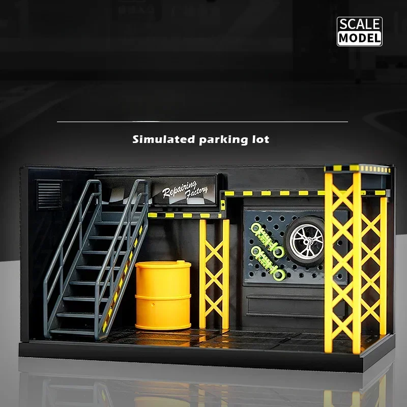مساحة ركن السيارة من خليط معدني لفريق السباق DIY - مع ضوء وتخزين، مثالية لمصانع الإصلاح وديكور لعبة الدراجات النارية