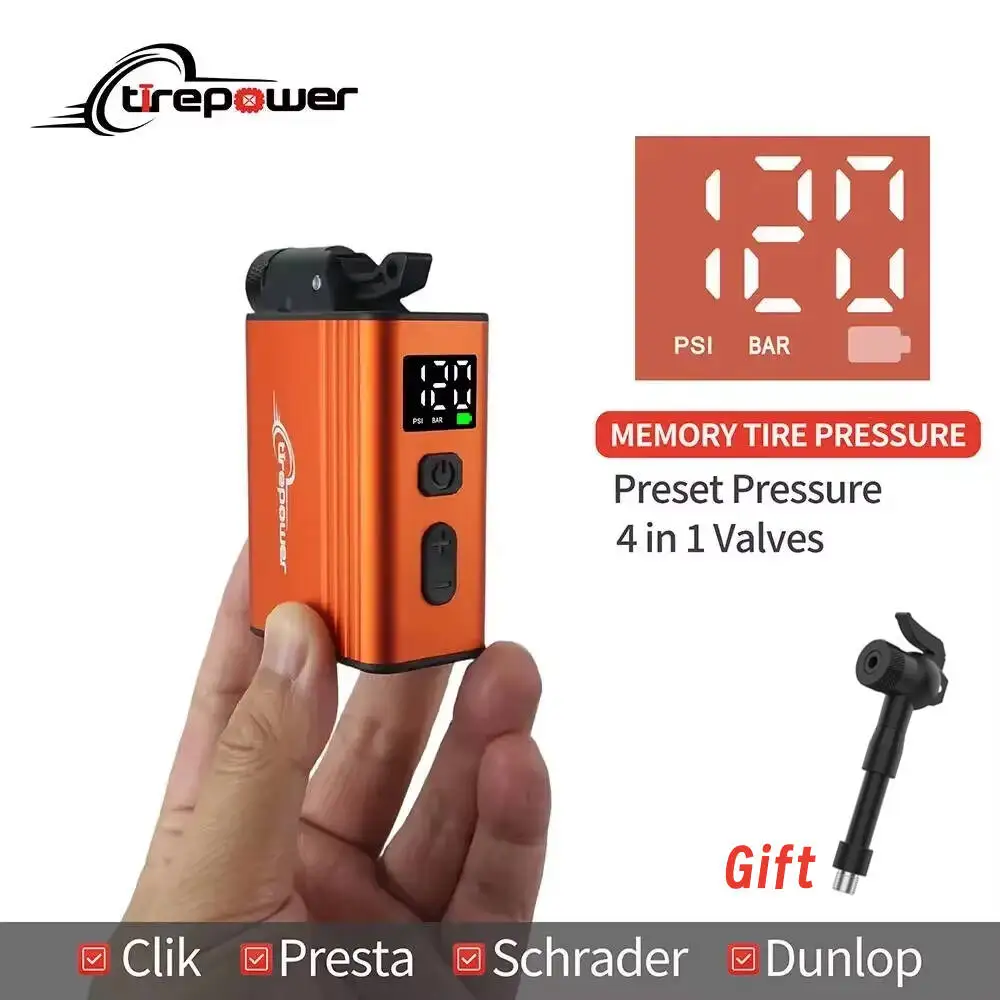 120 PSI Portable Electric Inflator Pump Custom Tire Pressure Display Tire Inflator MTB Road Bike with Schrader Presta Clik Valve