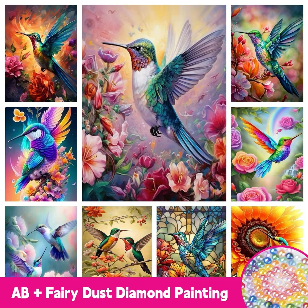 

AB Fairy Dust 5D Diamond Painting Mosaic Humming Bird Flower DIY Full Square Round Drill Embroidery Animal Handmade Wall Decor