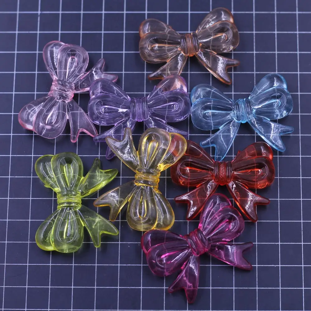 50PCS Mix Transparent Acrylic Bowknot Charm Beads Multicolor Handicrafts Home Clothing Decoration Accessories DIY Material Pack