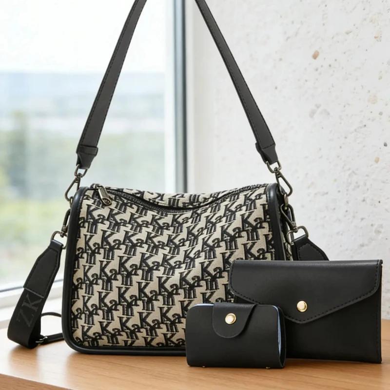 Women's Printed Canvas Crossbody Shoulder Bag, Buy Large Get Small Set, Casual Versatile Sport Street Style
