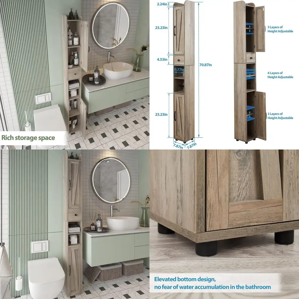 

Компактный регулируемый шкаф-полка для ванных комнат, высокий шкаф для хранения вещей с 2 дверцами, 8 секциями, выдвижной держатель из ТП, коричнево-серый