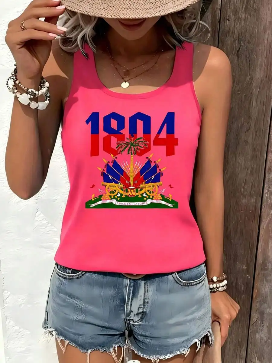

Plus Size Women Tank Top Haitian Revolution 1804 Flag Graphic Sleeveless Round Neck Casual Summer Top