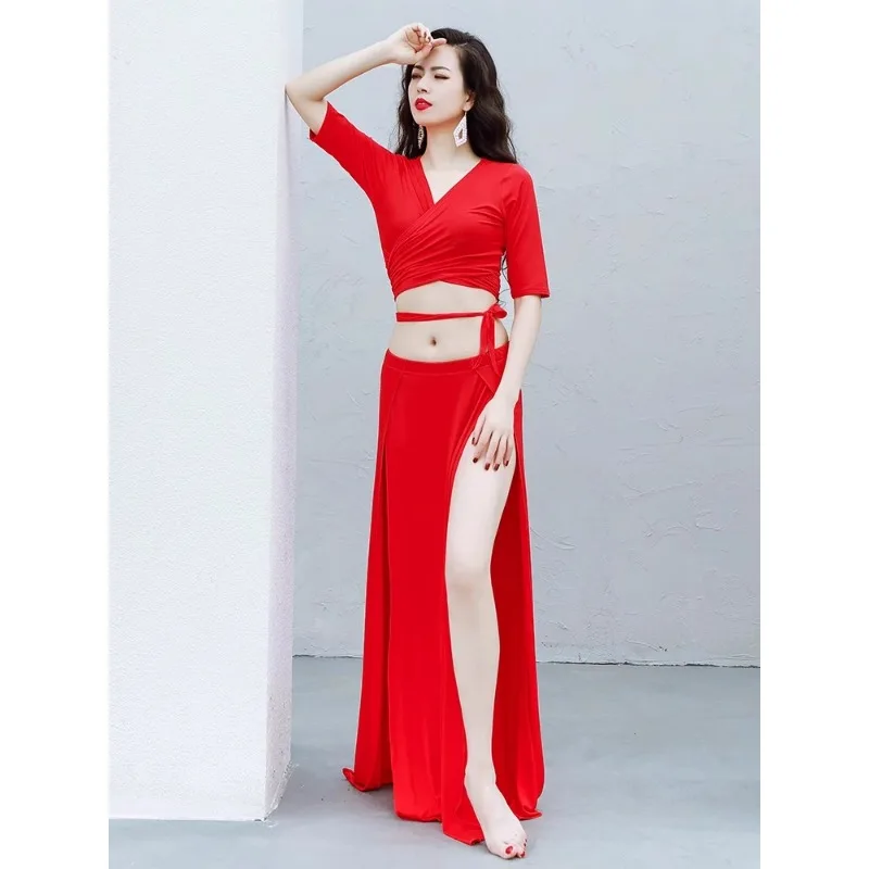 Customized New Belly Dance Costumes Practice Dress Comfortable and Simple Mudale Oriental Dance Team Dress Tops and Skirt