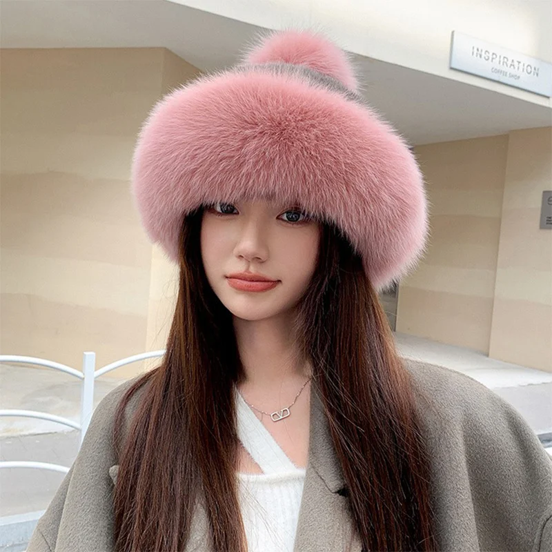 

Fashion Women's Mongolian Hat High-grade Fox Hair Casual Warm Hat Trend Winter Outdoor Thickened Mink Cap New 2023