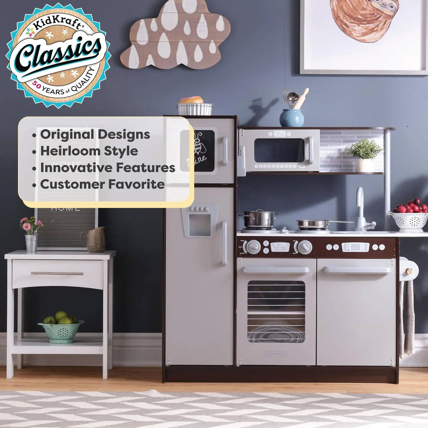 Uptown Espresso Wooden Play Kitchen with Play Phone, Chalkboard & Towel Rack, Espresso