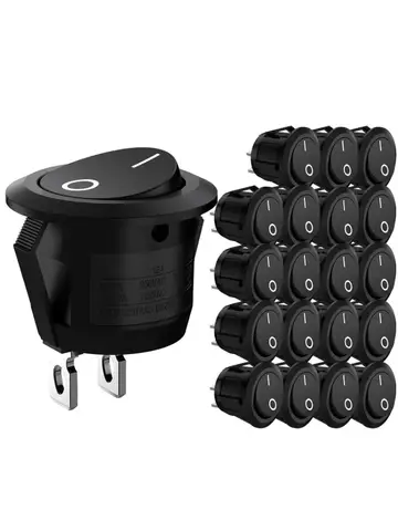 Black 2-Pin Mini round Rocker Switch 15MM Diameter On/Off Toggle 3A 250V 6A 125V for RV Car Truck Boat - 20pcs/10pcs Set