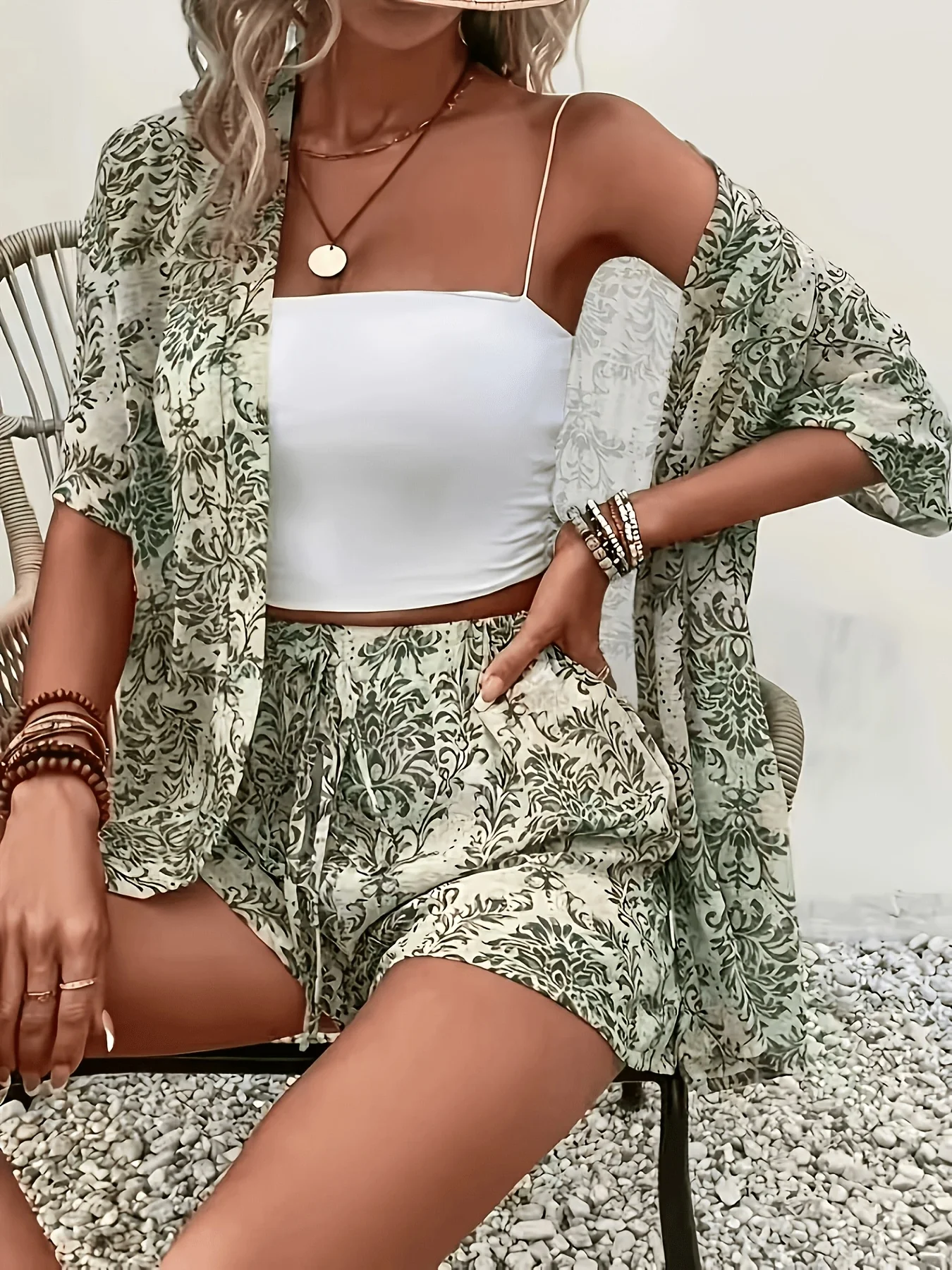 Women's Retro Green Floral Pri - огляд і ціна Romper Floral Print