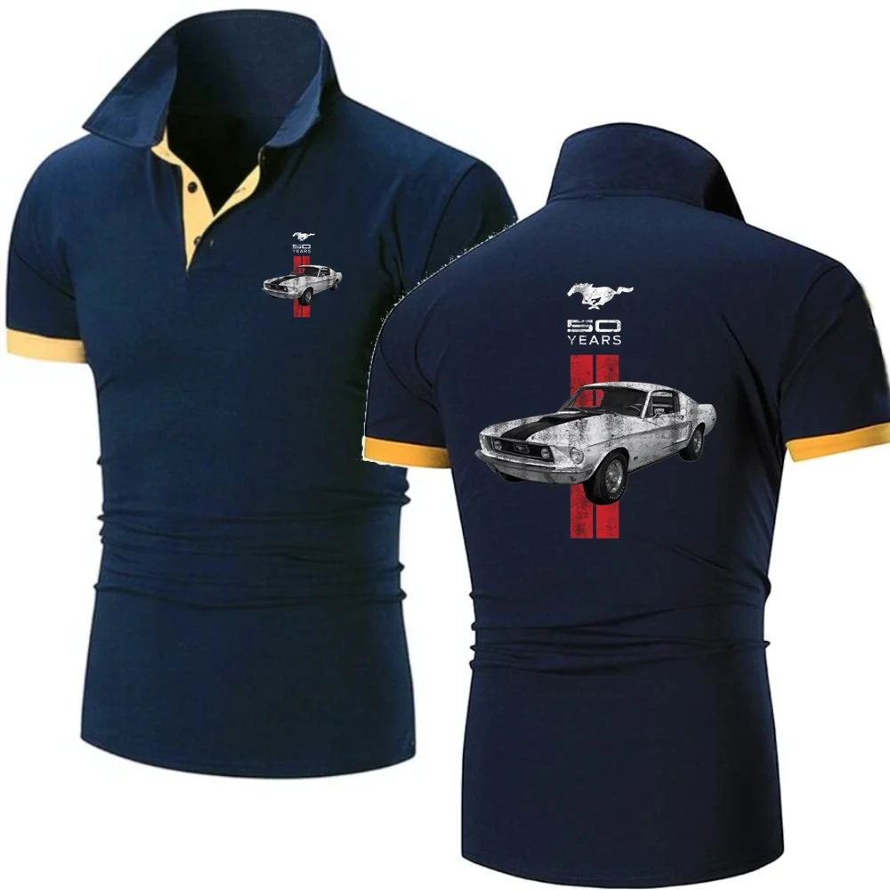 Men\'s Polo Shirts TShirts Ford 50 Years Logo Sportwear Men Tees Mustang Car Short Sleeve Jersey Golftennis Sport Topshirts