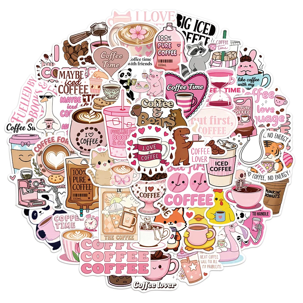 

50PCS Funny Coffee Stickers Exquisite Theme Handheld Account Materials Phone Case Laptop Luggage Waterproof Stickers