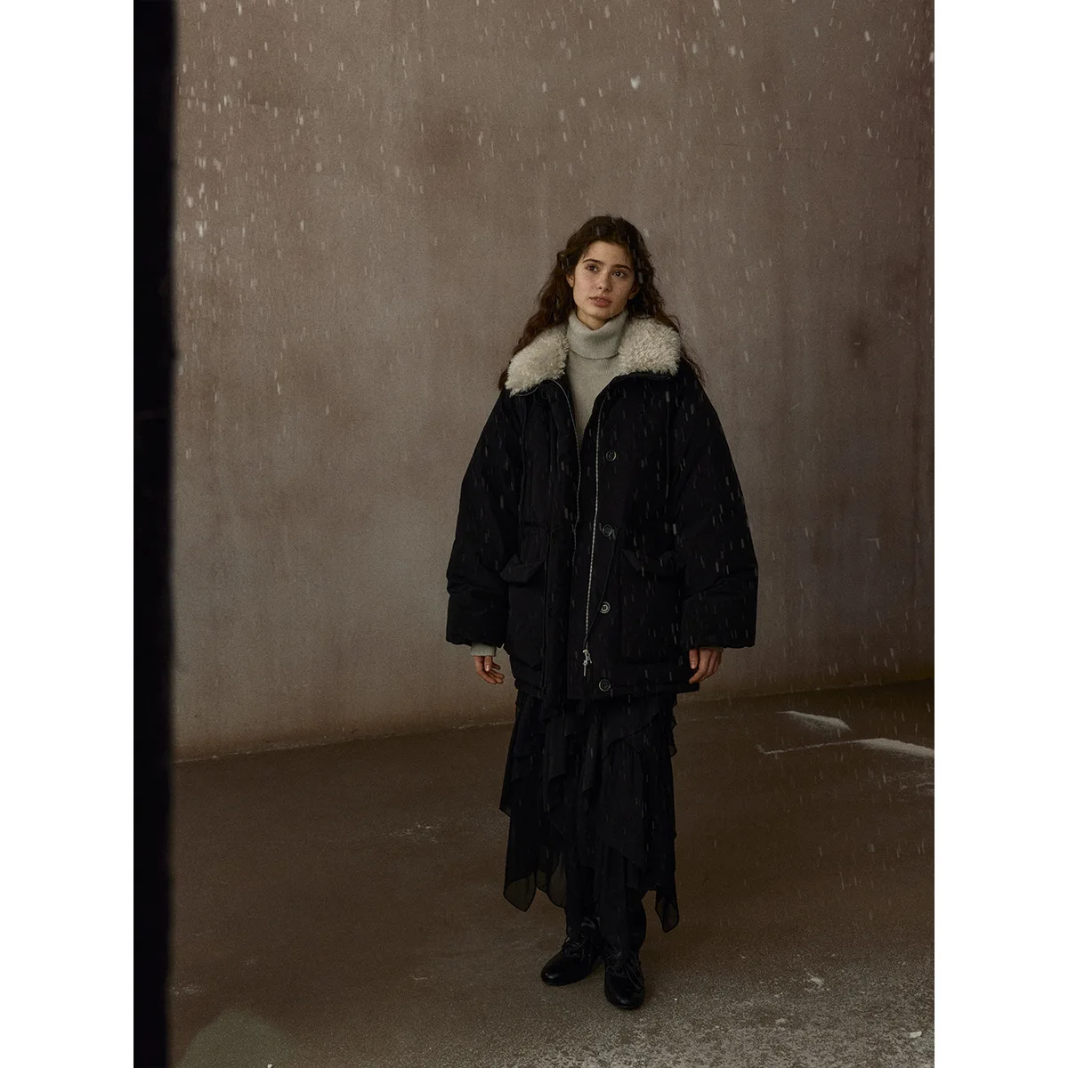 UMI MAO عالية العدد غرامة القطن التجاعيد قليلا الملمس انفصال الفراء طوق سترة دافئة أسفل سترة معطف للنساء #5