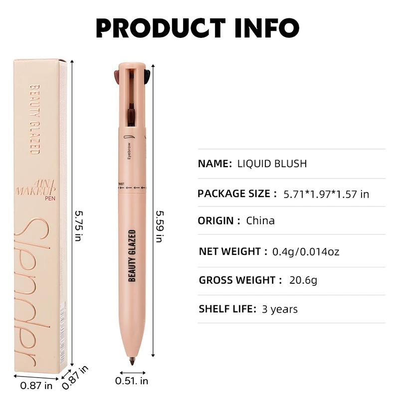 4 In 1 Makeup Pen Waterproof Sweat Resistant Multi-functional Easy Color High Gloss Lip Liner Eyebrow Pencil Girls Makeup Tool