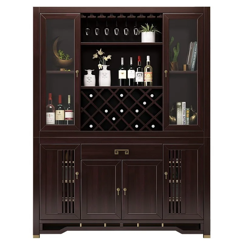 New Chinese-style solid wood wine cabinet, dining side cabinet, integrated cabinet, zen shelf, household living room wall locker