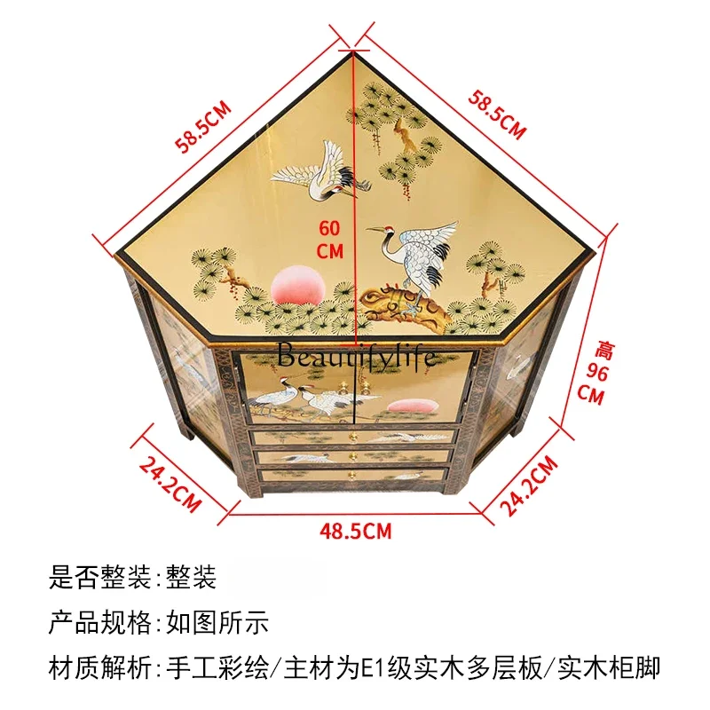 FG52-*새로운 중국 스타일 코너 캐비닛 삼각형 거실 장식 손으로 그린 ​​금박 꽃 스탠드 보관 캐비닛
