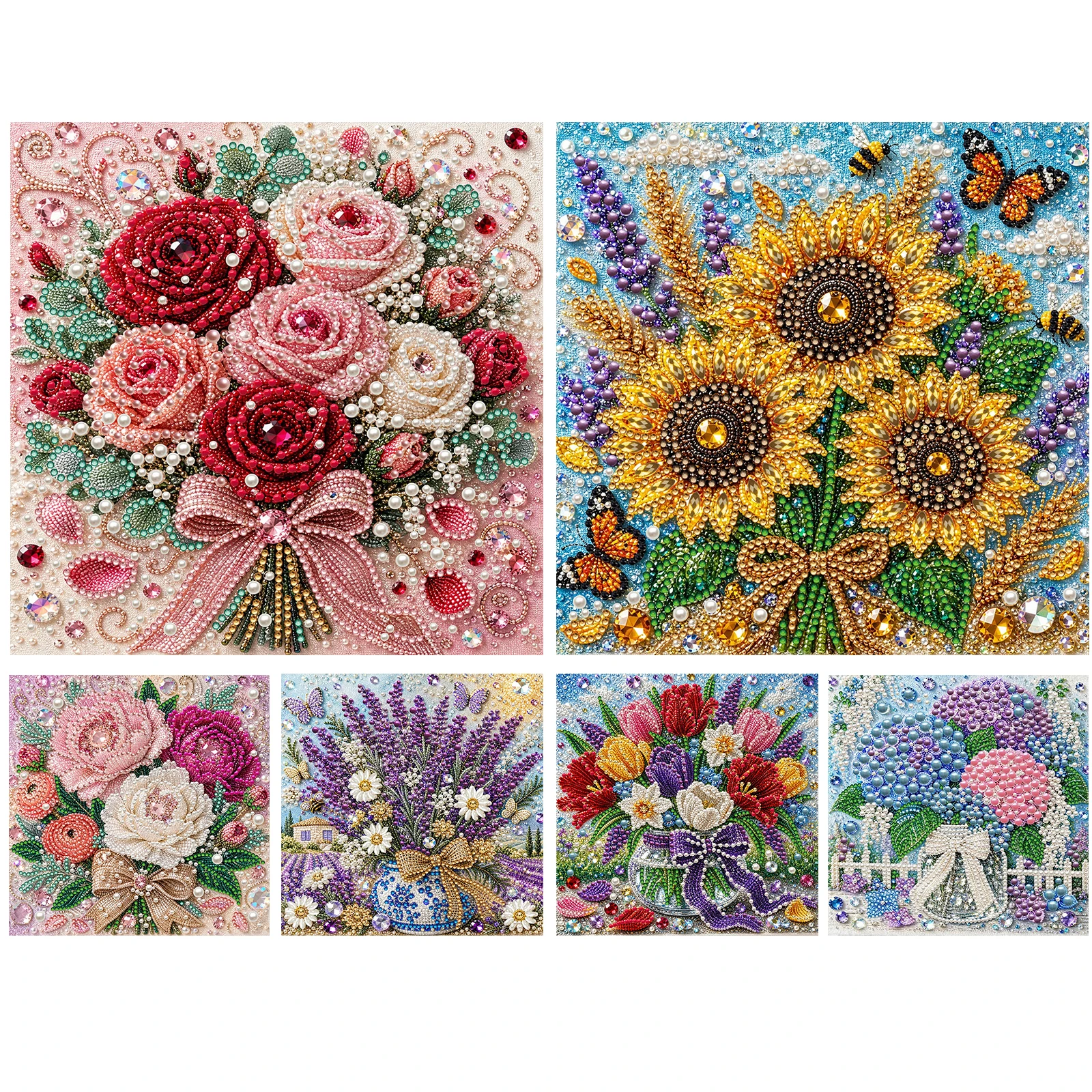Blumenserie DIY Perlenmalerei-Set mit Holzspannrahmen 20x20cm Selbstklebendes Perlenkunst-Bastelset Wanddekoration Geschenk – Detail 11