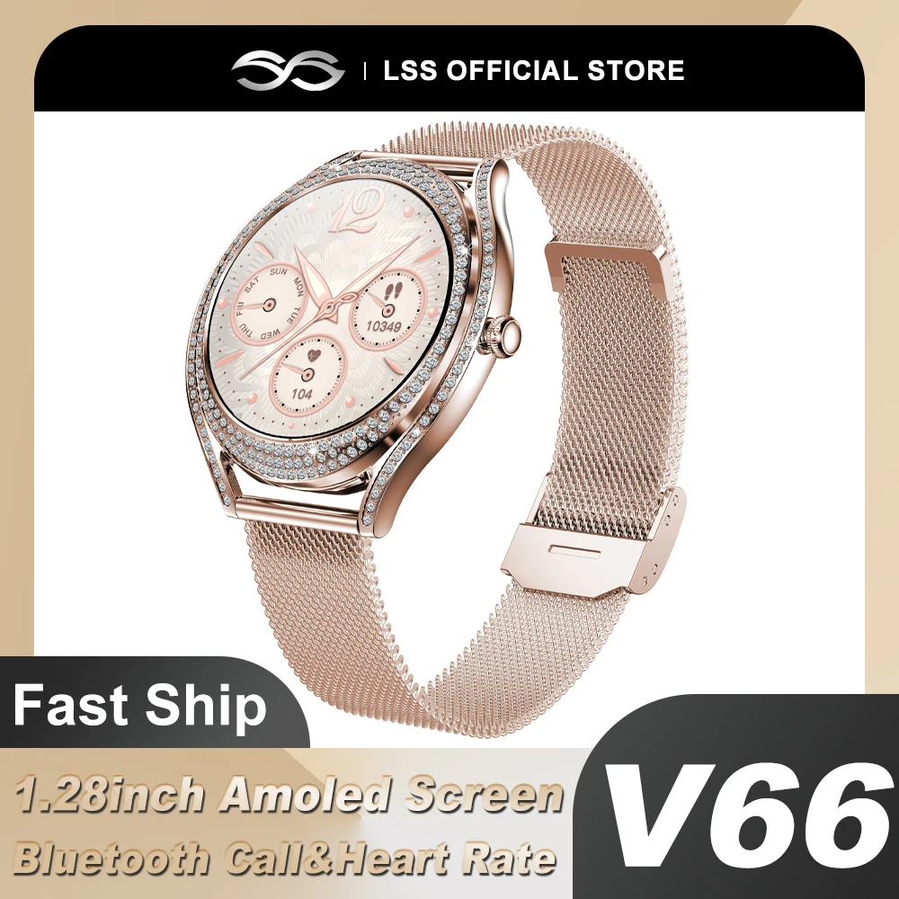 

2023 V66 Smart Wacth 1.28inch Amoled Screen Bluetooth Call Heart Rate Blood Pressure IP67 Waterproof Smartwatch for Andoid IOS