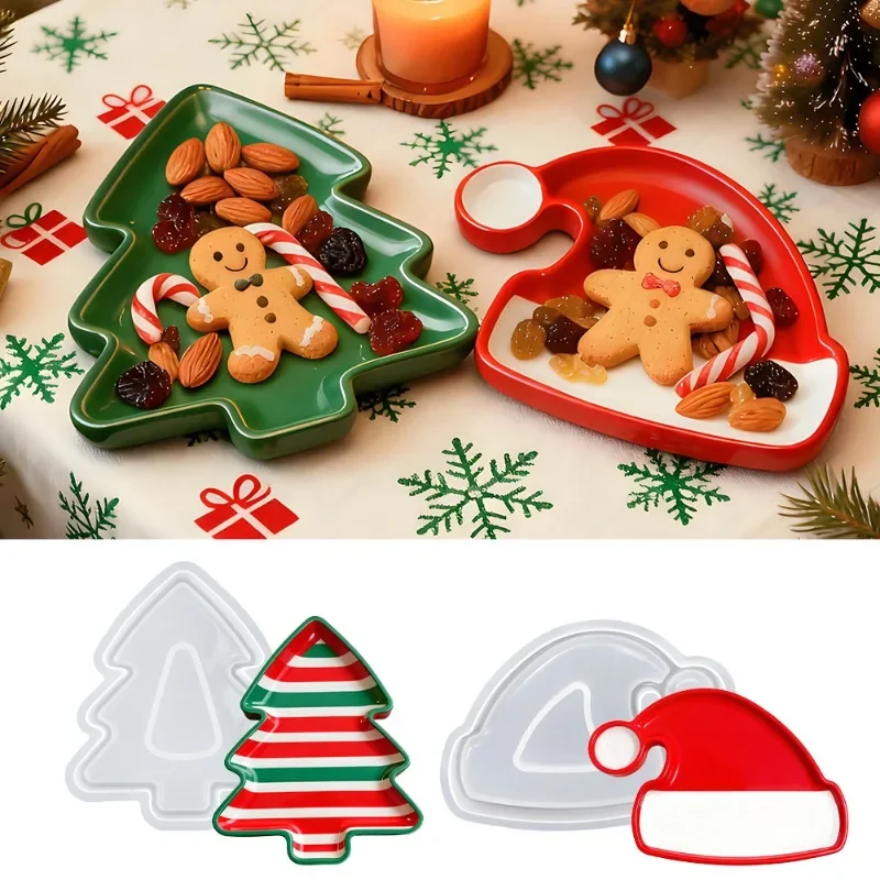 2026 Latest Christmas Tree Santa Hat Silicone Resin Tray Mold Storage Plate Mould Xmas Home Decoration Craft