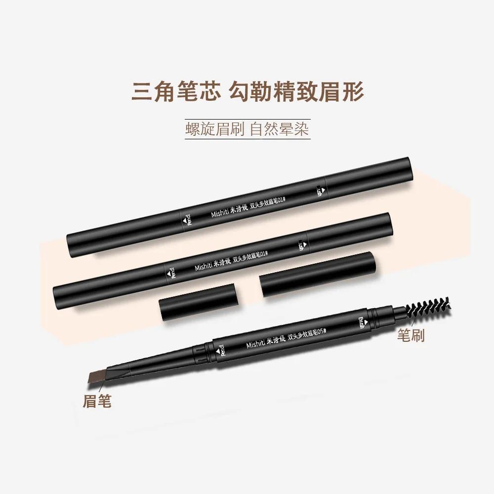 5 Color Double Ended Eyebrow Pencil Waterproof Long Lasting No Blooming Rotatable Triangle Eye Brow Tattoo Pen Makeup