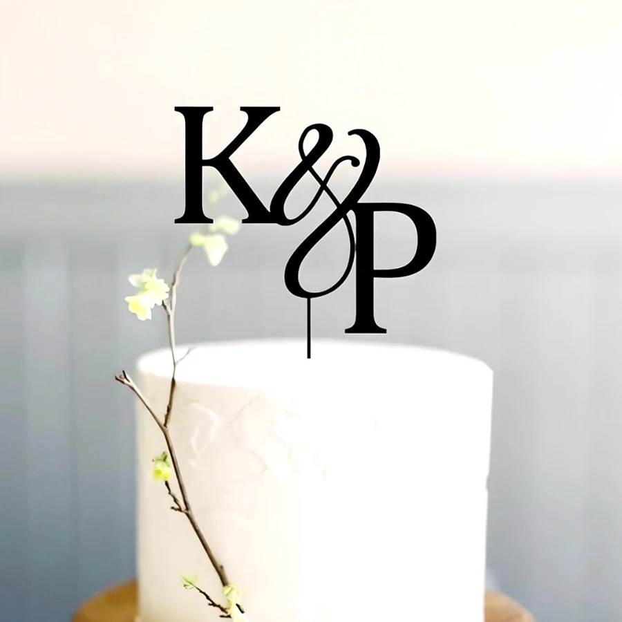 

Personalized Wedding Cake Topper, Initials Cake Topper, Custom Cake Topper, Acrylic Cake Topper, Black and Gold Cake Topper