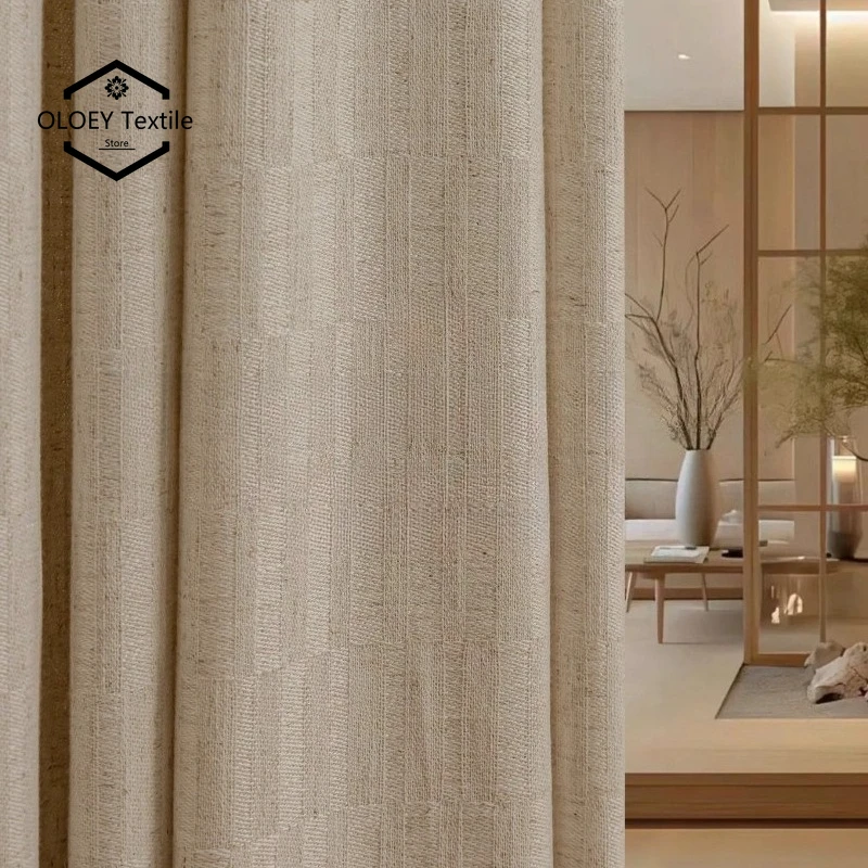 Custom Size French Natural Cotton and Linen Sheer Blackout Curtains for Living Dining Room Bedroom White Tulle Modern Fashion