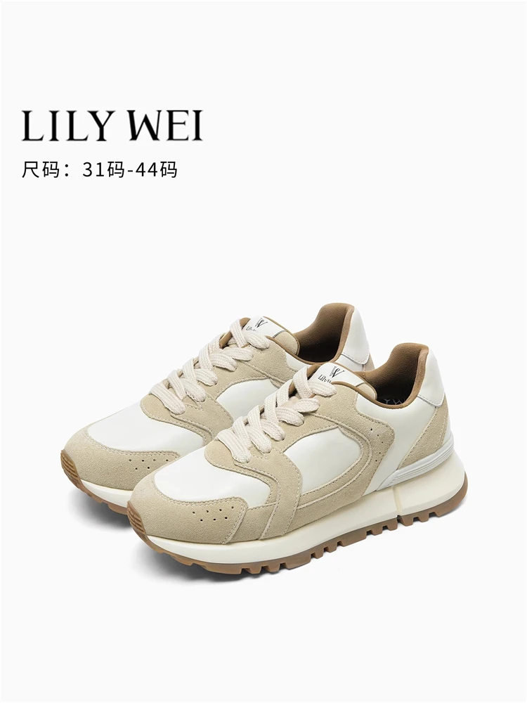 

Spring new leather suede stitched thick-sole couple lace-up casual shoes daily versatile large size small size flat women's shoe