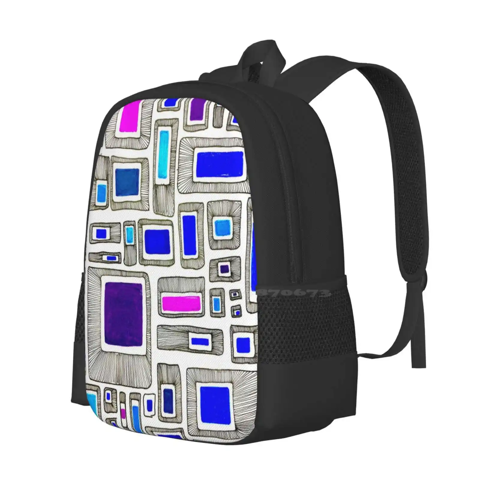 Don’T Think Inside The Box Hot Sale Schoolbag Backpack Fashion Bags Cells Color Blocking Rectangular Geometric Stripes Black