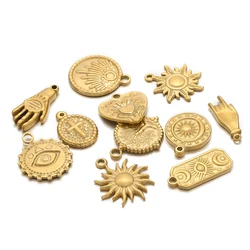 5pcs Stainless Steel Heart Sun Flower Charms Cross Pendant for DIY Necklace Earrings Making Jewelry Findings Bracelets Supplies