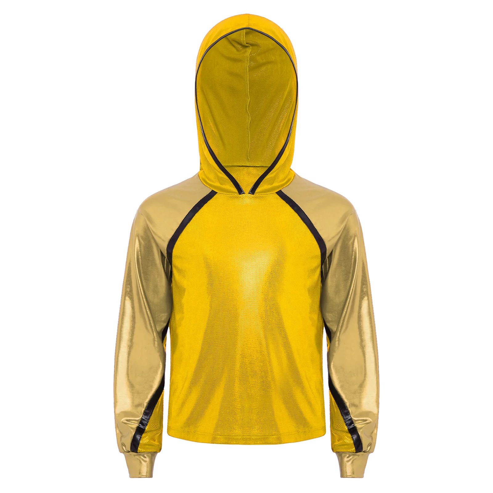 

Kids Girls Hoodie Sportswear PU Metallic Long Sleeve Hooded Pullovers Top Sweatshirt for Hip-hop Jazz Dance Performance Workout