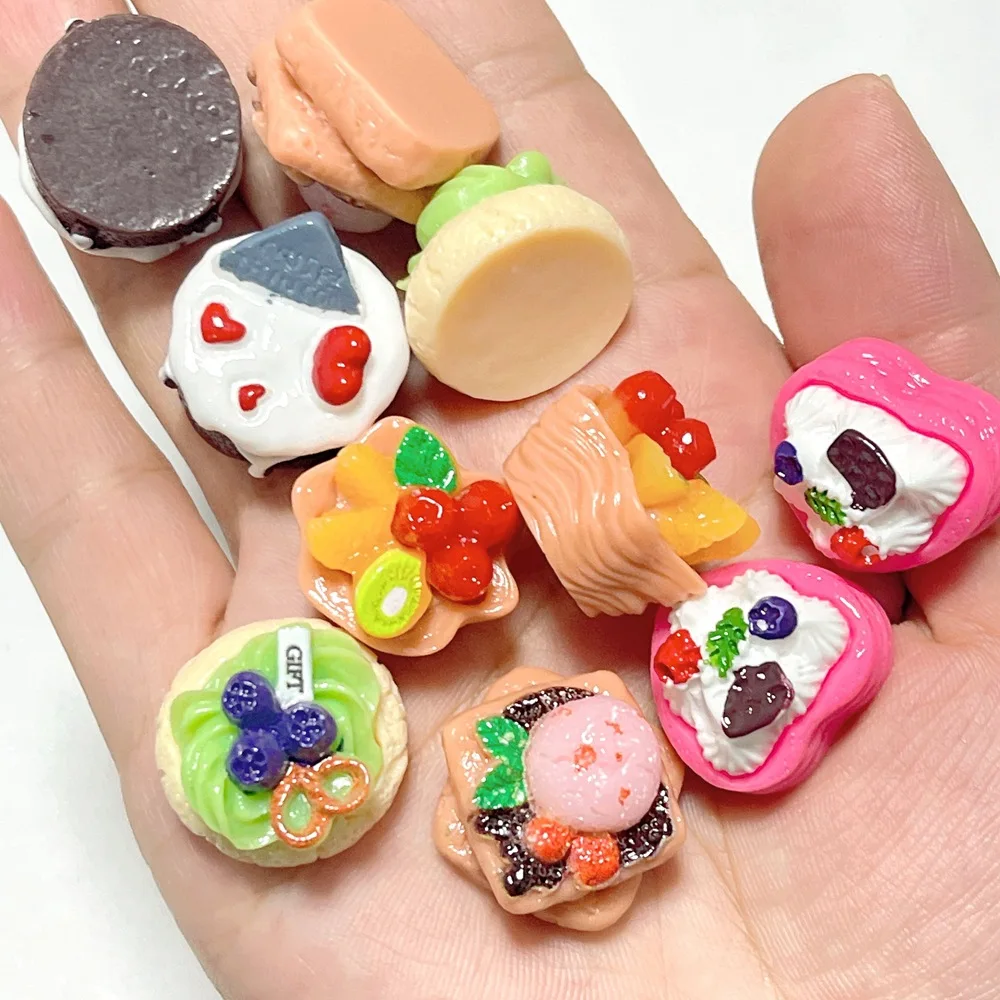 Mini Fruit Cream Cake Tart Resin Cabochons Flat Back DIY Scrapbook Embellishment Phone Case Craft Dollhouse Miniature Decoration