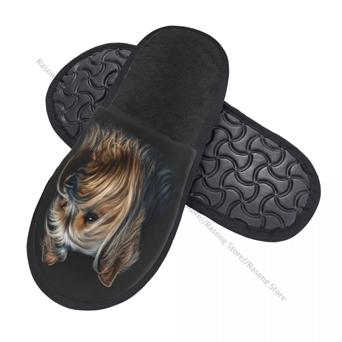 Fur Slipper For Women Men Fashion Fluffy Winter Warm Slippers Yorkshire Dog Portrait House Shoes