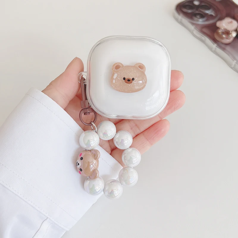 Untuk QCY T13 ANC Casing Lucu Beruang/Kartun Hewan Penutup Silikon Transparan Penutup Earphone untuk QCY T13 Casing dengan Gantungan Kunci